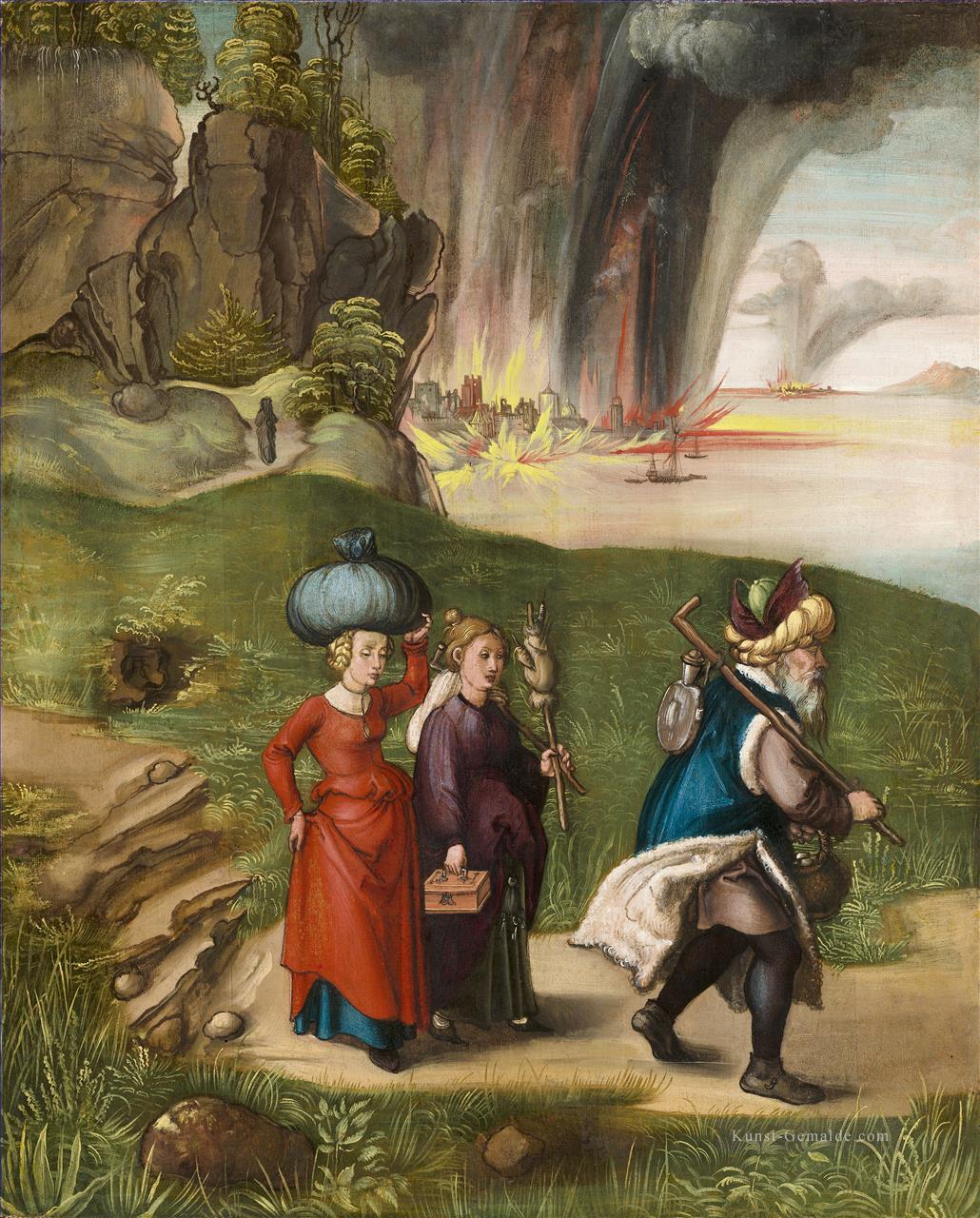 Lot Fliehen mit seinen Töchtern von Sodom Nothern Renaissance Albrecht Dürer Ölgemälde